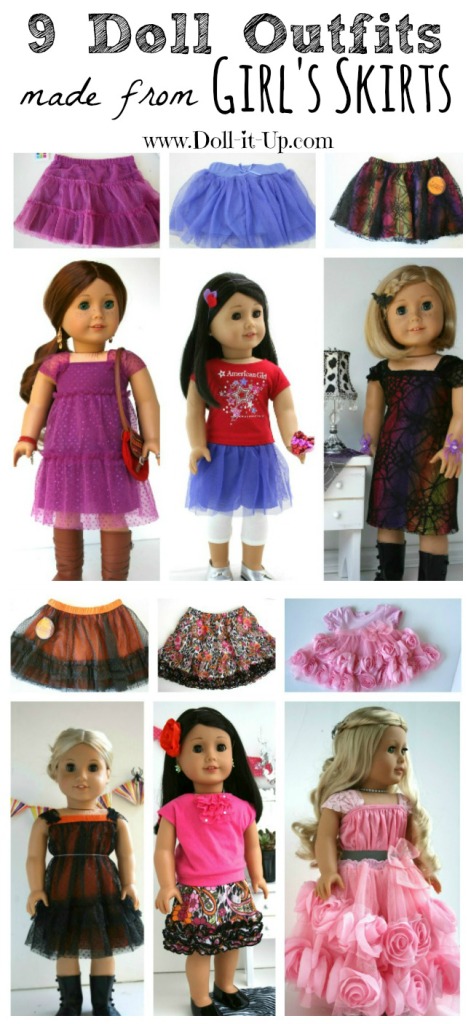 9 Doll Outfits Made from Girls Skirts